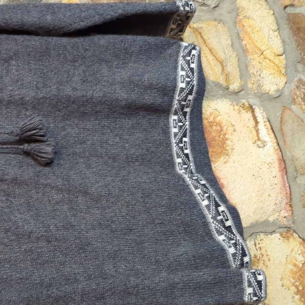 Alpaca Gray Hooded Sweater With Decorative Trim - Picture 3 of 8